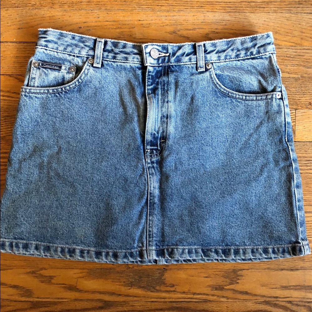 Calvin Klein Double Stone Washed Denim Skirt